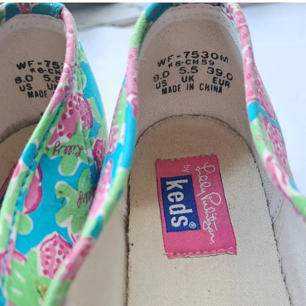 LILLY PULITZER x KEDS Strawberry Print Slip On Sneakers Size 8 Pink Blue